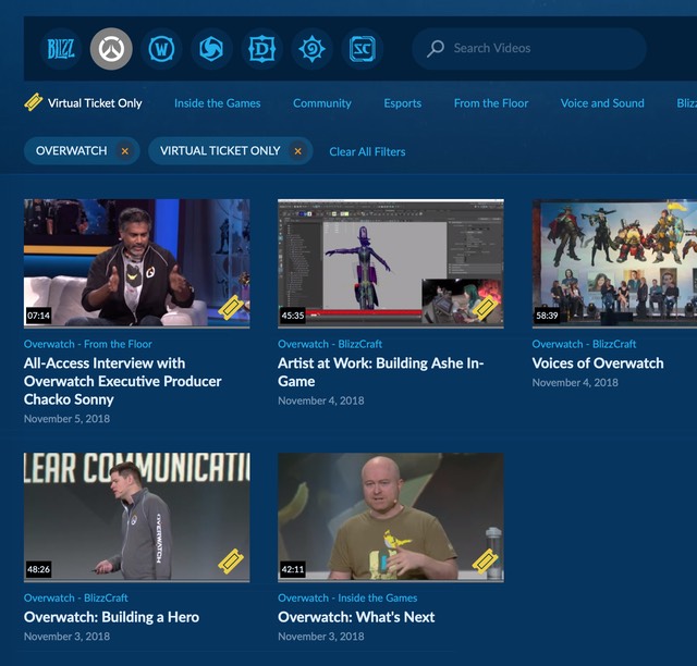 BlizzCon Virtual Ticket: Video Browser