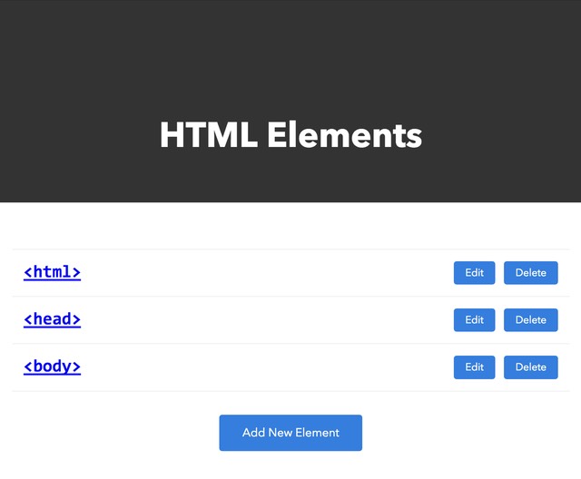 HTML Reference Web Application index view