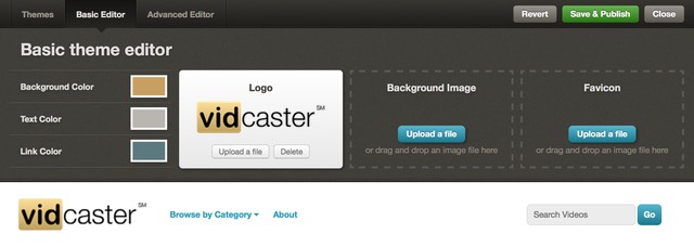 Vidcaster Theme Editor: Basic Editor View