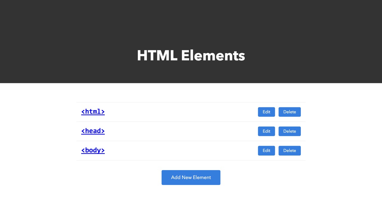 HTML Reference Web Application index view