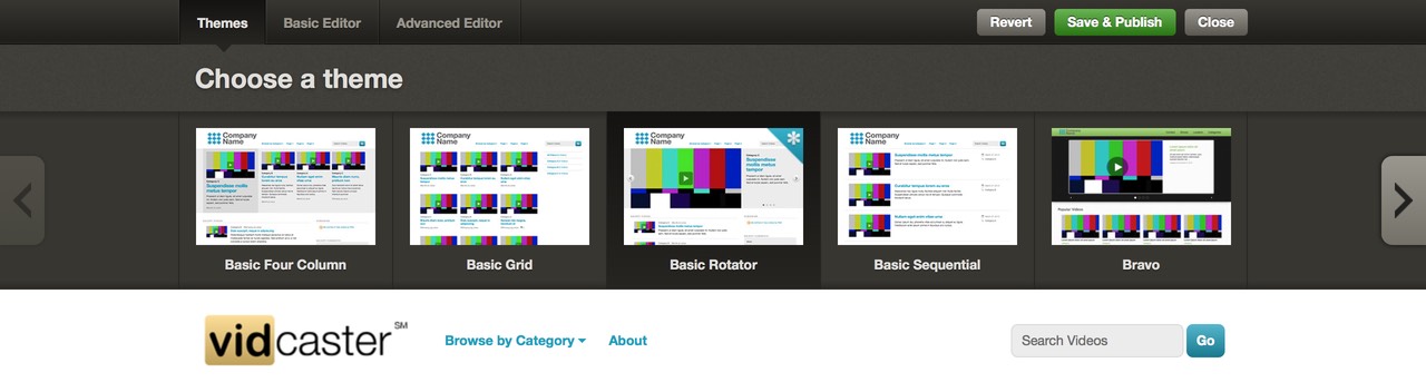 Vidcaster Theme Editor: Themes View