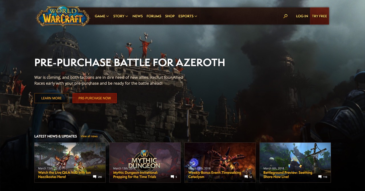 World of Warcraft Website Redesign: Homepage
